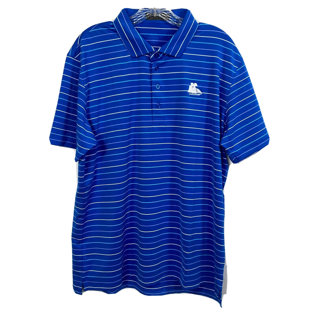 G/Fore Polo Shirt‎ Mens Sz L Blue White Striped Stretch Knit Breathable Golf